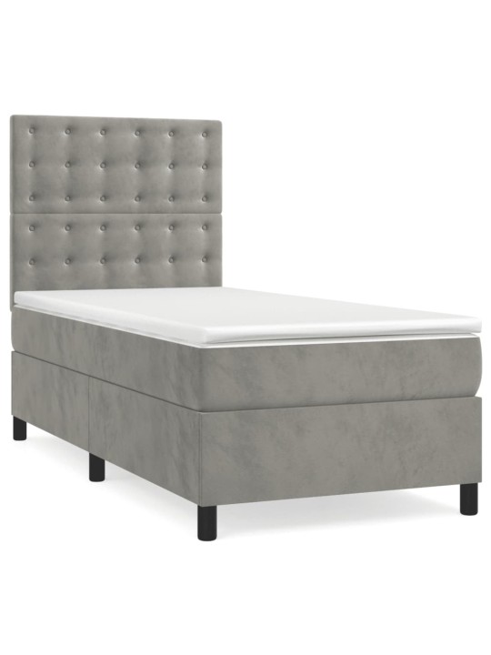 Box spring postel s matrací a LED světle šedá 90x200 cm samet