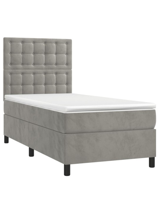 Box spring postel s matrací a LED světle šedá 100x200 cm samet