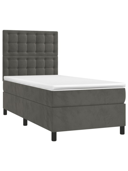 Box spring postel s matrací a LED tmavě šedá 100x200 cm samet
