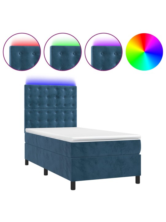 Box spring postel s matrací a led tmavě modrá 100x200 cm samet