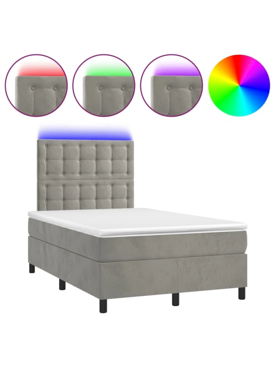 Box spring postel s matrací a LED světle šedá 120x200 cm samet