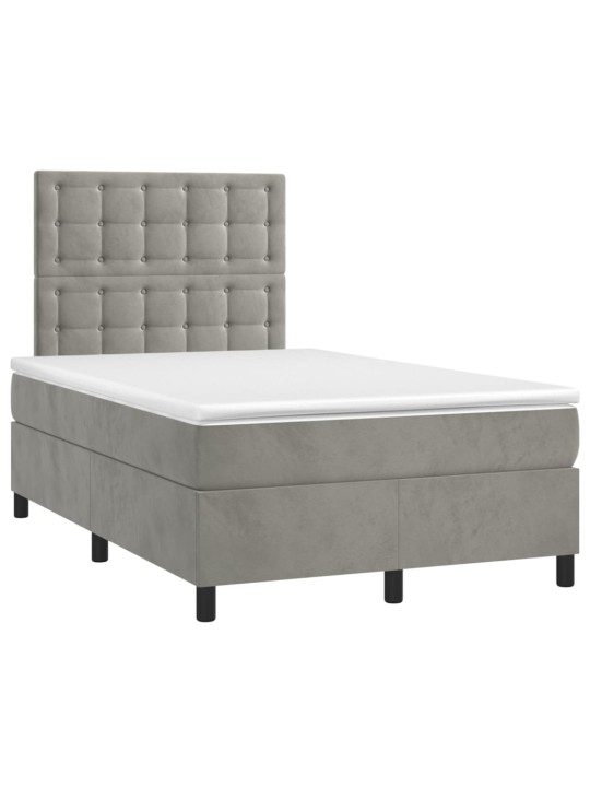 Box spring postel s matrací a LED světle šedá 120x200 cm samet