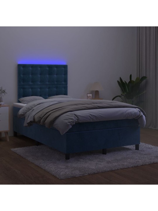 Box spring postel s matrací a led tmavě modrá 120x200 cm samet