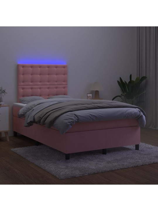 Box spring postel s matrací a led růžová 120x200 cm samet