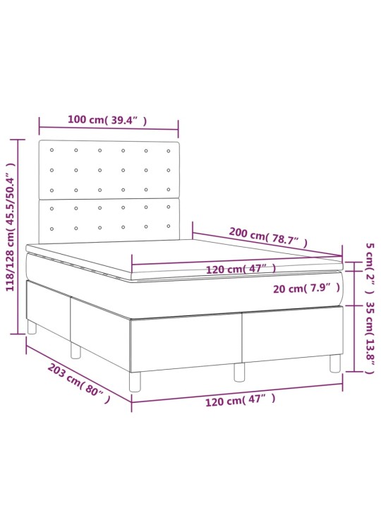 Box spring postel s matrací a led růžová 120x200 cm samet