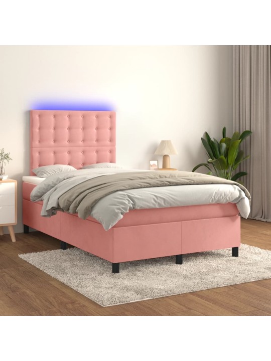 Box spring postel s matrací a led růžová 120x200 cm samet