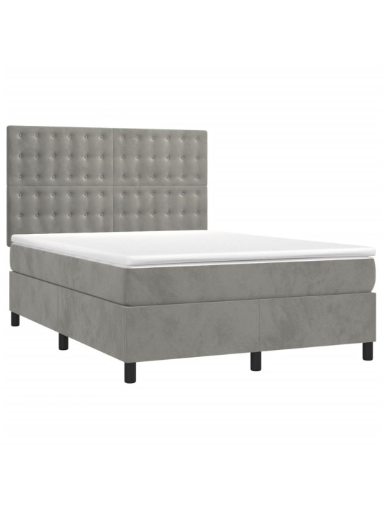 Box spring postel s matrací a LED světle šedá 140x190 cm samet