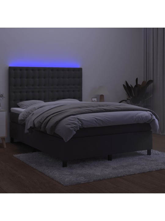 Box spring postel s matrací a LED tmavě šedá 140x190 cm samet