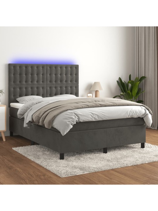 Box spring postel s matrací a LED tmavě šedá 140x190 cm samet