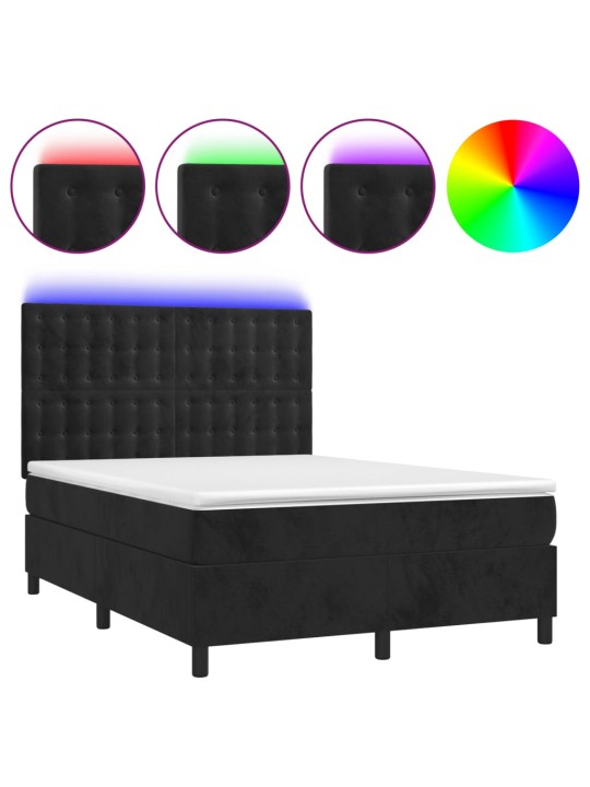 Box spring postel s matrací a LED černá 140x190 cm samet