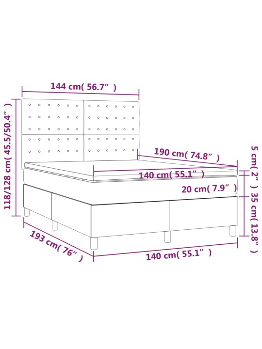 Box spring postel s matrací a LED černá 140x190 cm samet