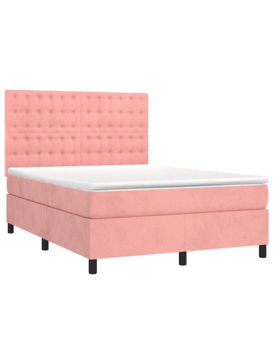 Box spring postel s matrací a led růžová 140x190 cm samet