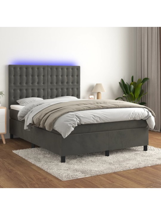 Box spring postel s matrací a LED tmavě šedá 140x200 cm samet
