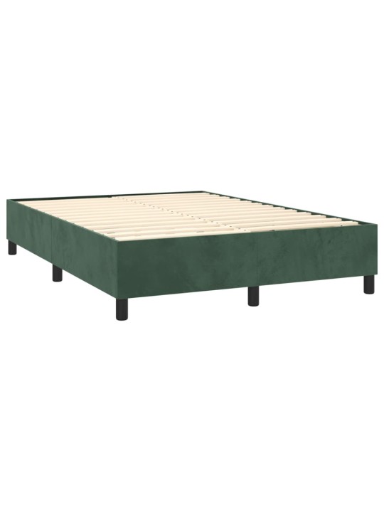 Box spring postel s matrací a led tmavě zelená 140x200 cm samet