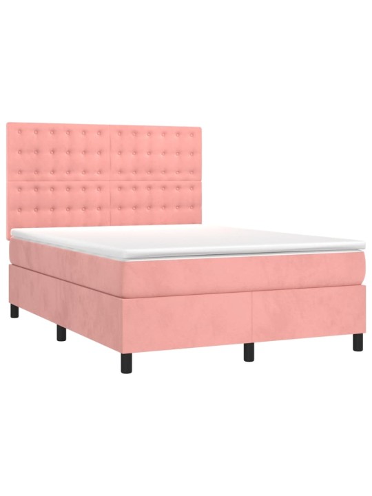 Box spring postel s matrací a led růžová 140x200 cm samet