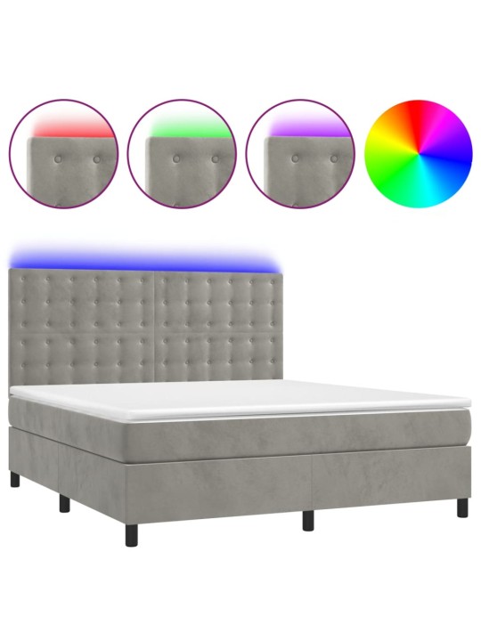 Box spring postel s matrací a led světle šedá 160x200 cm samet
