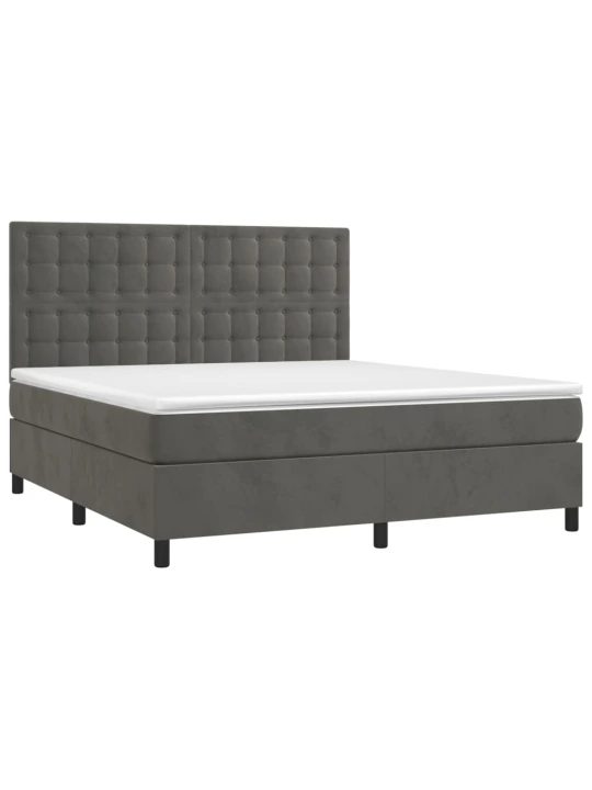 Box spring postel s matrací a LED tmavě šedá 160x200 cm samet