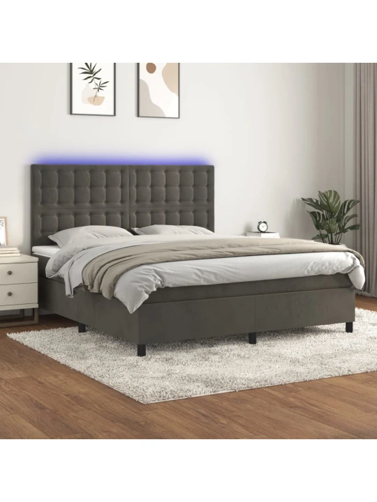 Box spring postel s matrací a LED tmavě šedá 160x200 cm samet