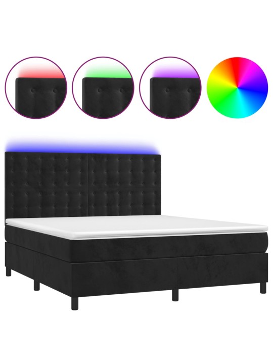 Box spring postel s matrací a led černá 160x200 cm samet