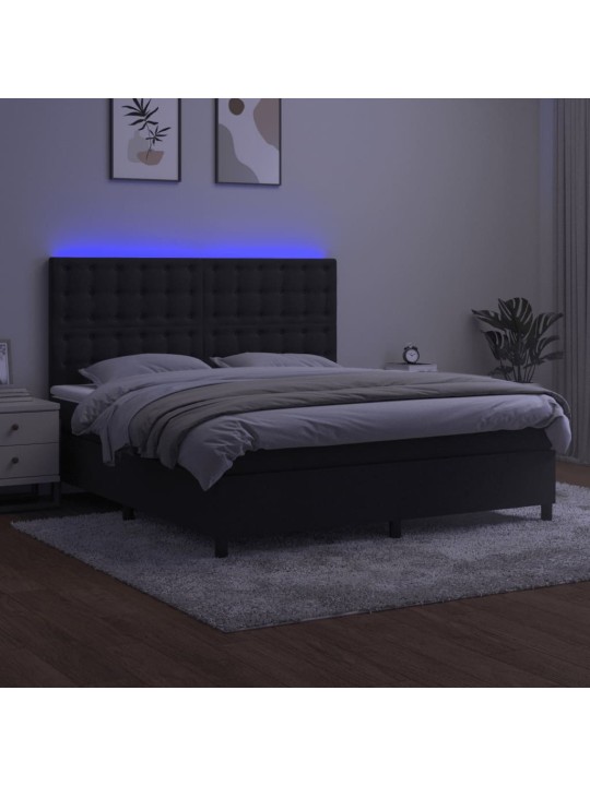 Box spring postel s matrací a led černá 160x200 cm samet