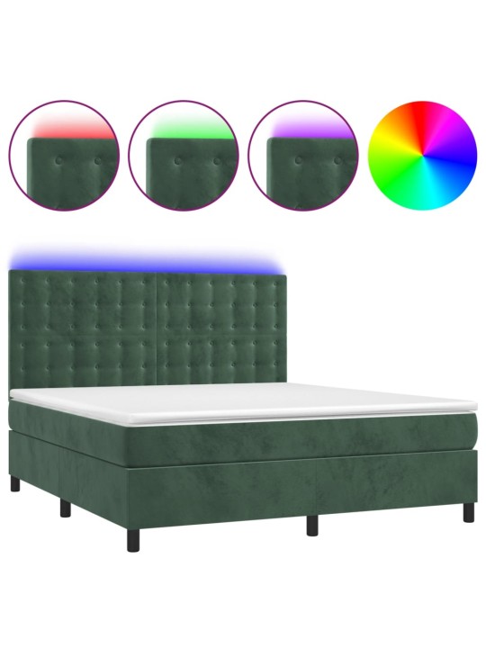 Box spring postel s matrací a led tmavě zelená 160x200 cm samet