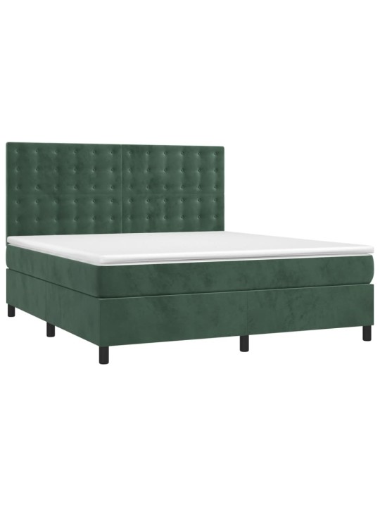 Box spring postel s matrací a led tmavě zelená 160x200 cm samet