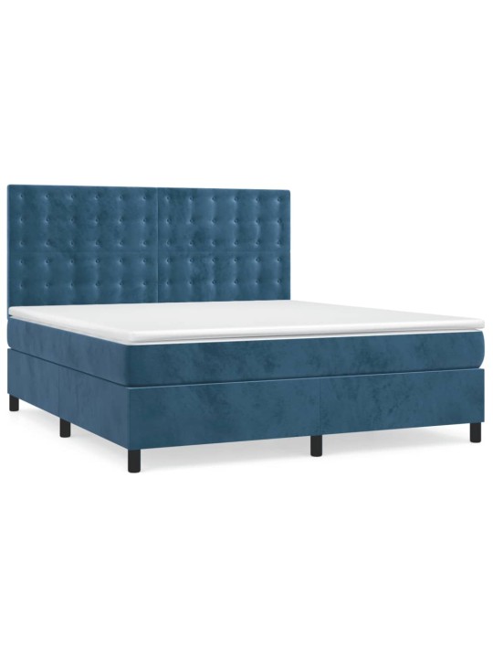 Box spring postel s matrací a led tmavě modrá 160x200 cm samet