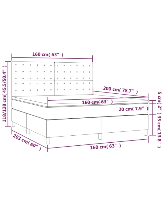 Box spring postel s matrací a led tmavě modrá 160x200 cm samet