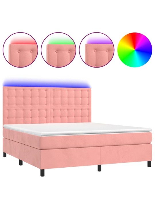 Box spring postel s matrací a LED růžová 160x200 cm samet