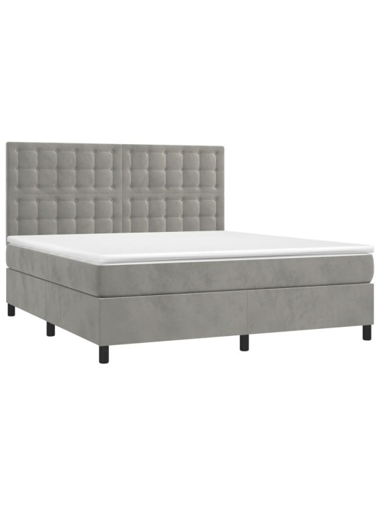 Box spring postel s matrací a LED světle šedá 180x200 cm samet