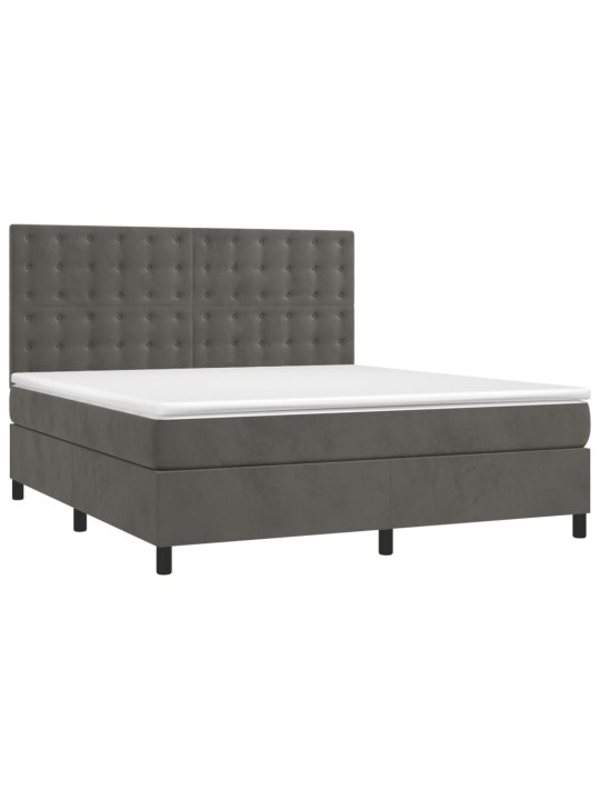 Box spring postel s matrací a LED tmavě šedá 180x200 cm samet
