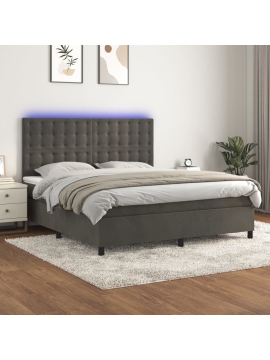 Box spring postel s matrací a LED tmavě šedá 180x200 cm samet
