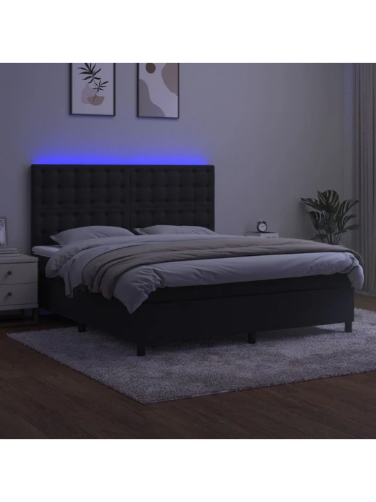 Box spring postel s matrací a led černá 180x200 cm samet