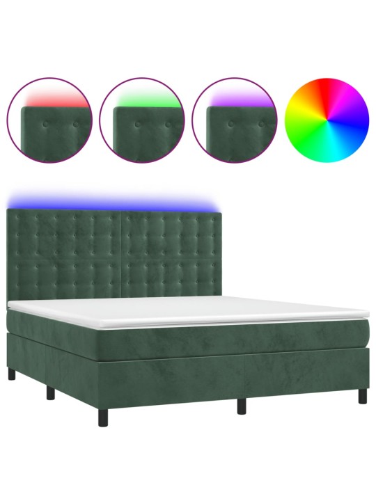 Box spring postel s matrací a led tmavě zelená 180x200 cm samet