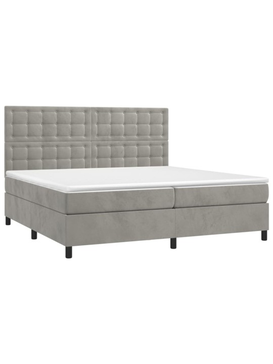 Box spring postel s matrací a LED světle šedá 200x200 cm samet