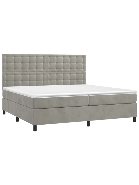 Box spring postel s matrací a LED světle šedá 200x200 cm samet