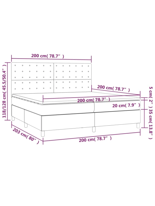 Box spring postel s matrací a LED světle šedá 200x200 cm samet