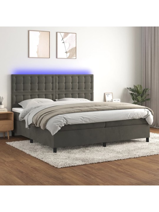 Box spring postel s matrací a LED tmavě šedá 200x200 cm samet
