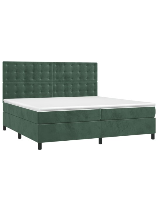 Box spring postel s matrací a led tmavě zelená 200x200 cm samet