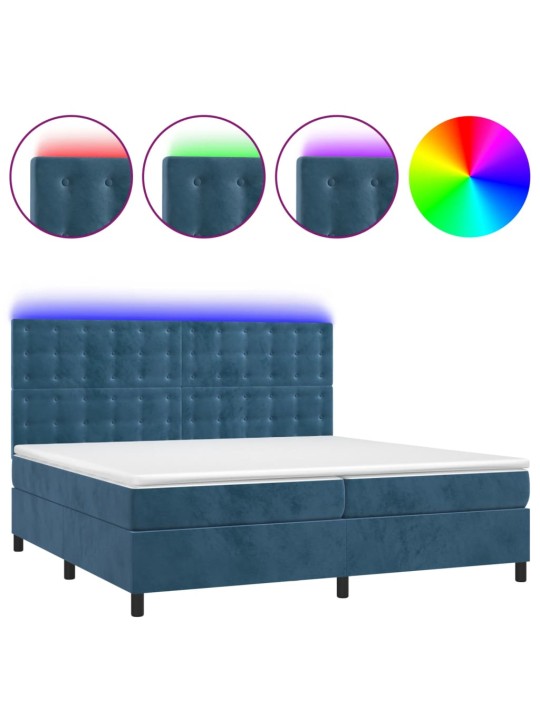 Box spring postel s matrací a led tmavě modrá 200x200 cm samet