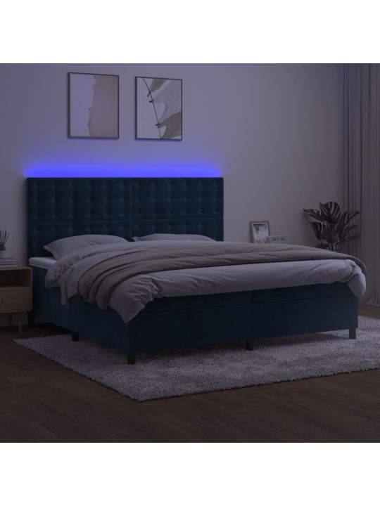 Box spring postel s matrací a led tmavě modrá 200x200 cm samet