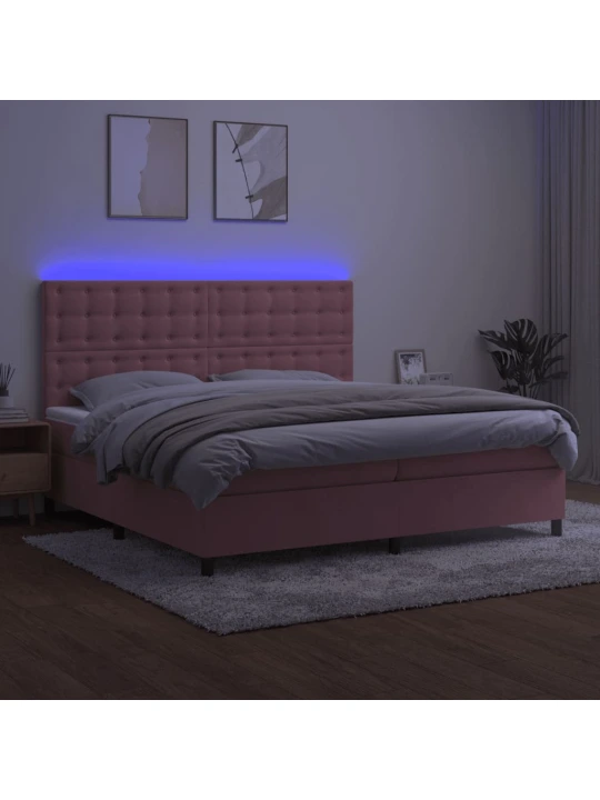 Box spring postel s matrací a led růžová 200x200 cm samet