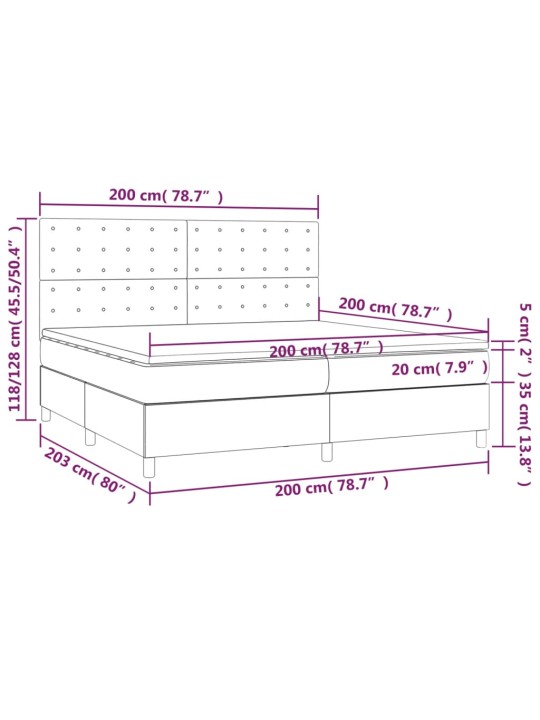 Box spring postel s matrací a led růžová 200x200 cm samet