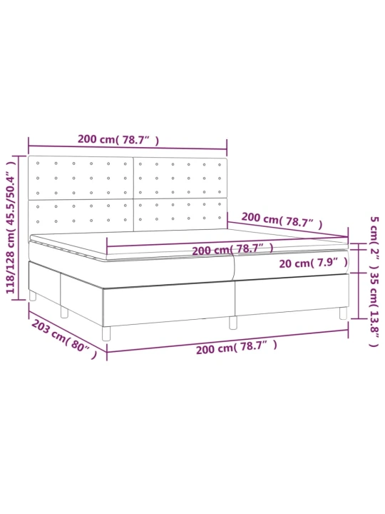 Box spring postel s matrací a led růžová 200x200 cm samet