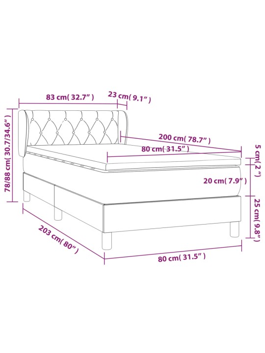 Box spring postel s matrací krémová 80 x 200 cm textil