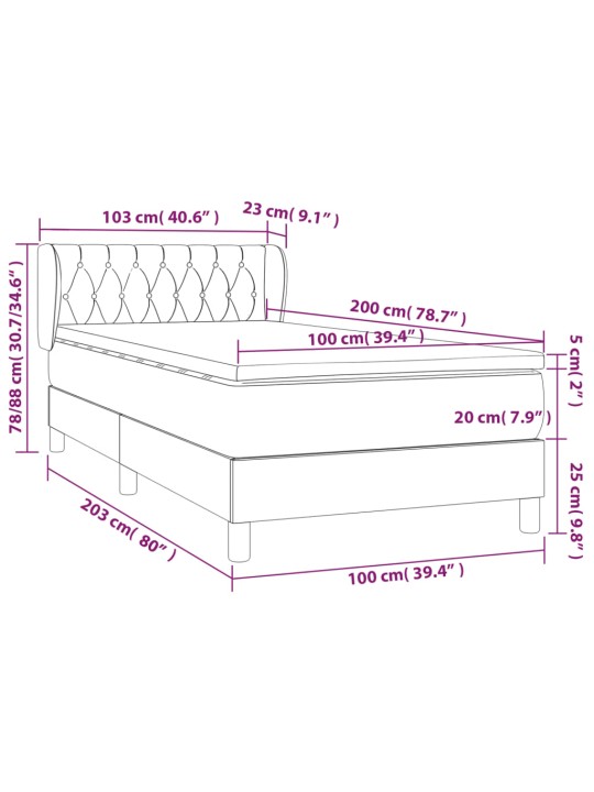 Box spring postel s matrací tmavě šedá 100 x 200 cm textil