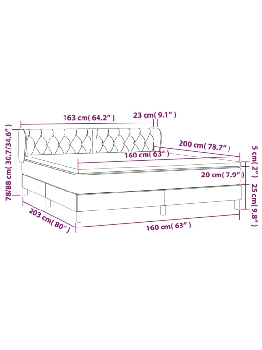Box spring postel s matrací tmavě šedá 160x200 cm textil