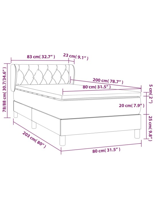 Box spring postel s matrací tmavě šedá 80 x 200 cm textil
