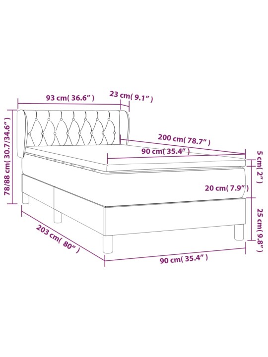 Box spring postel s matrací tmavě šedá 90x200 cm textil