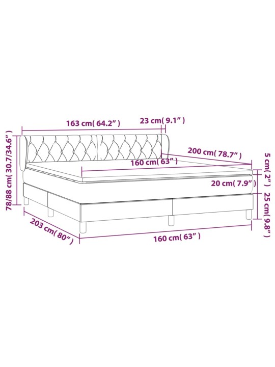 Box spring postel s matrací tmavě šedá 160x200 cm textil